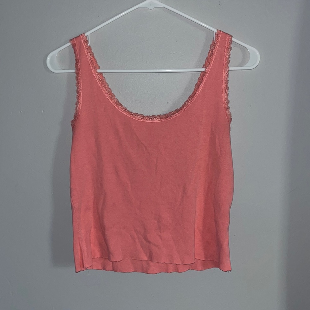 coral lace trim tank top